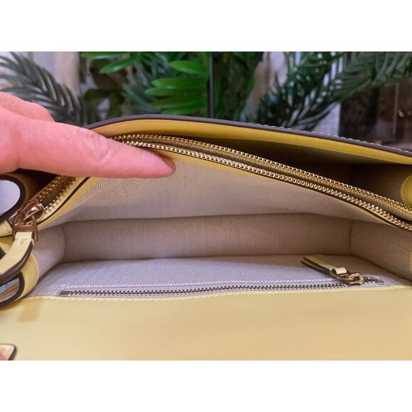 NEW!! Tory Burch Yellow Emerson with Floral Guitar Strap & Matching Wallet - Picture 9 of 16